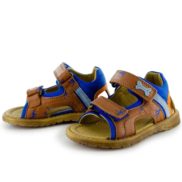 Hot calf cognac + electric blue Sandalen