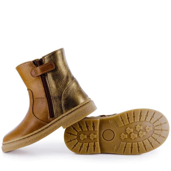 Sale calf - metal cognac + gold Enkellaarsjes
