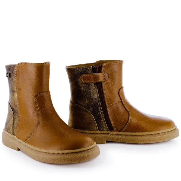 Sale calf - metal cognac + gold Enkellaarsjes