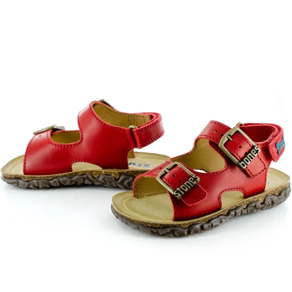 Online calf red + denim Sandalen